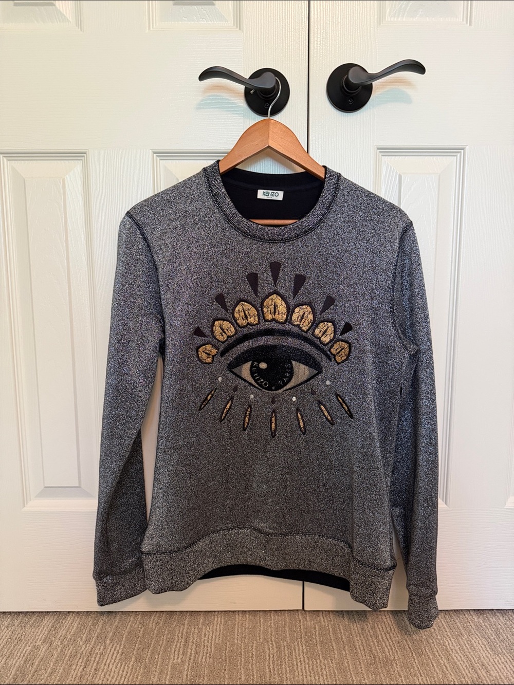 Kenzo Gray Eye Graphic Crewneck Sweatshirt with Gold Accents